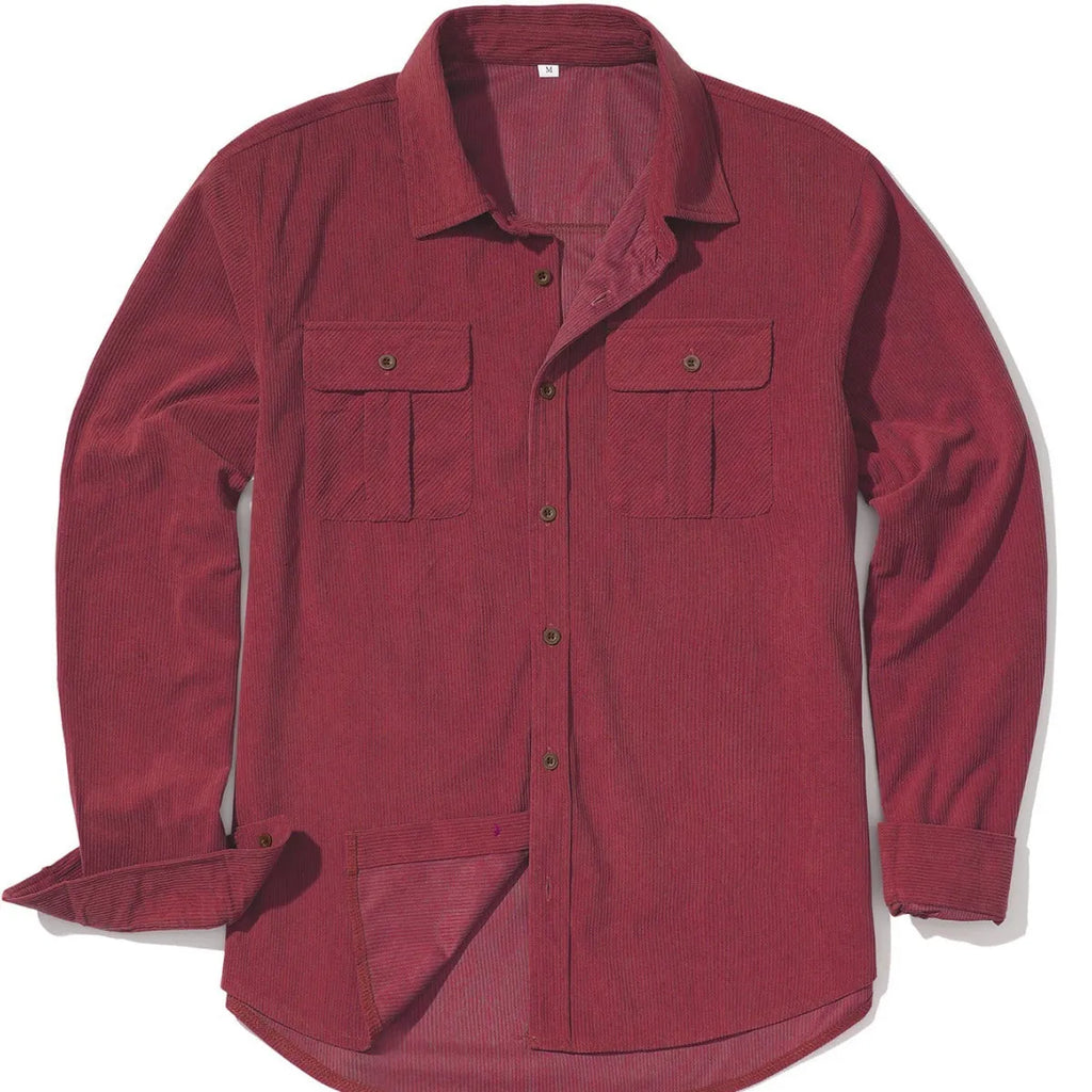 Men's thin corduroy shirt in Japanese retro style with sanded velvet texture and long sleeves
