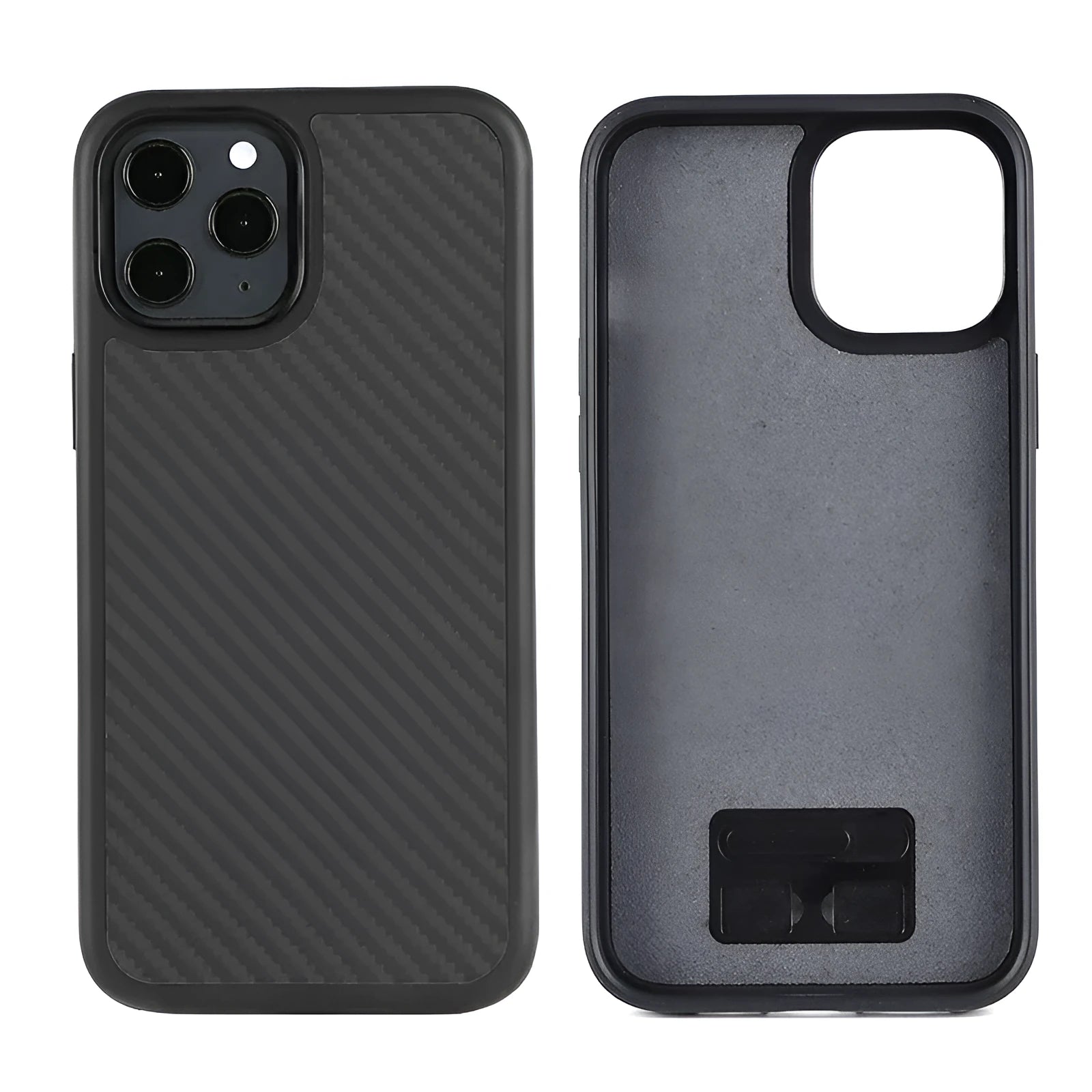 Solid Black wooden back cover phone case for Apple iPhone 11 and iPhone 12 models.