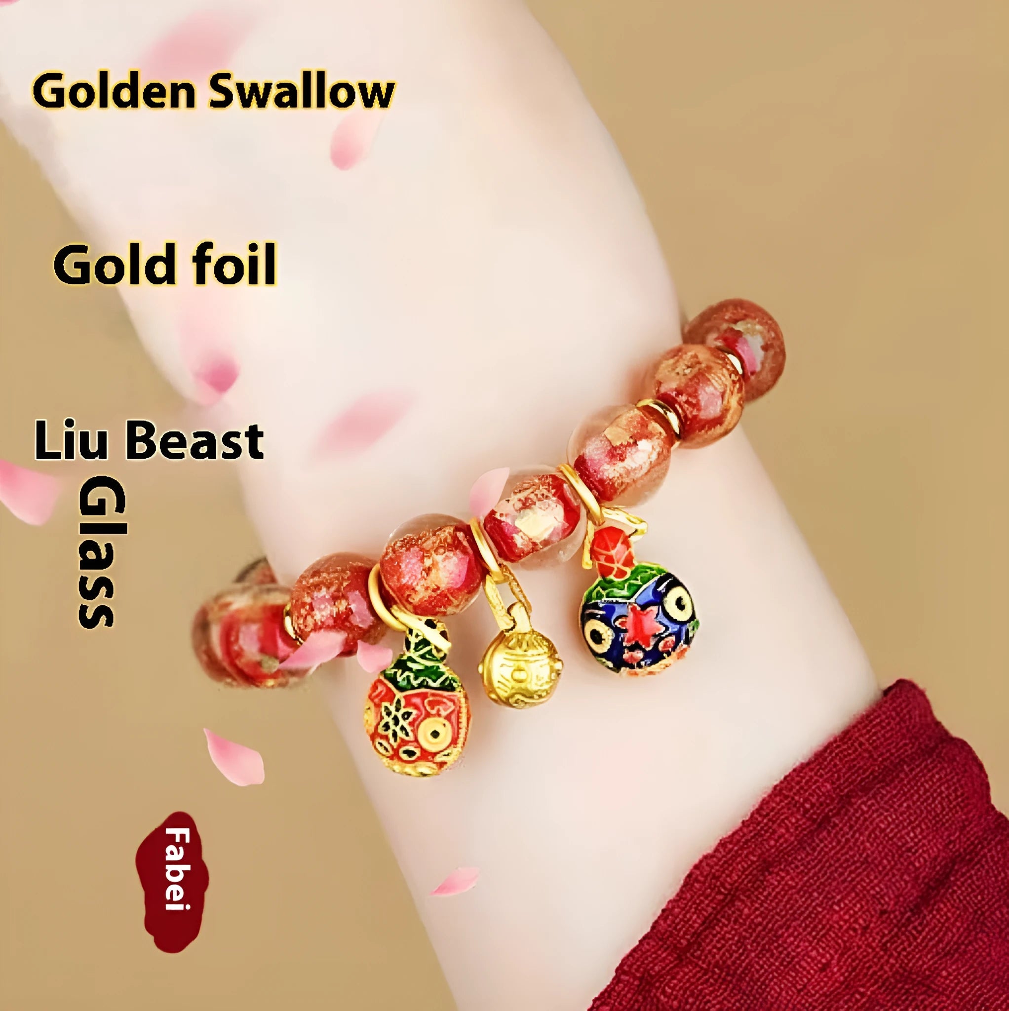 Glass court style bracelet with ancient French glaze finish showing geometric auspicious patterns