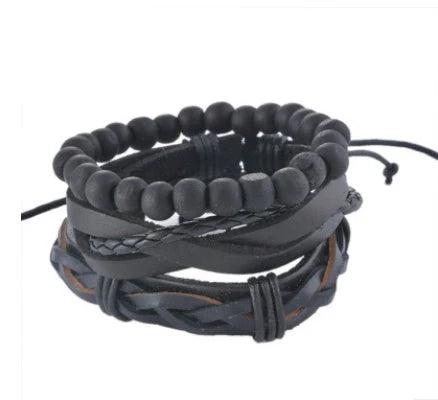 Adjustable leather bracelet with multilayer bead design for men and women