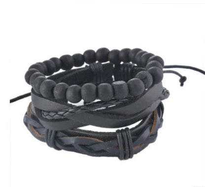 Adjustable leather bracelet with multilayer bead design for men and women