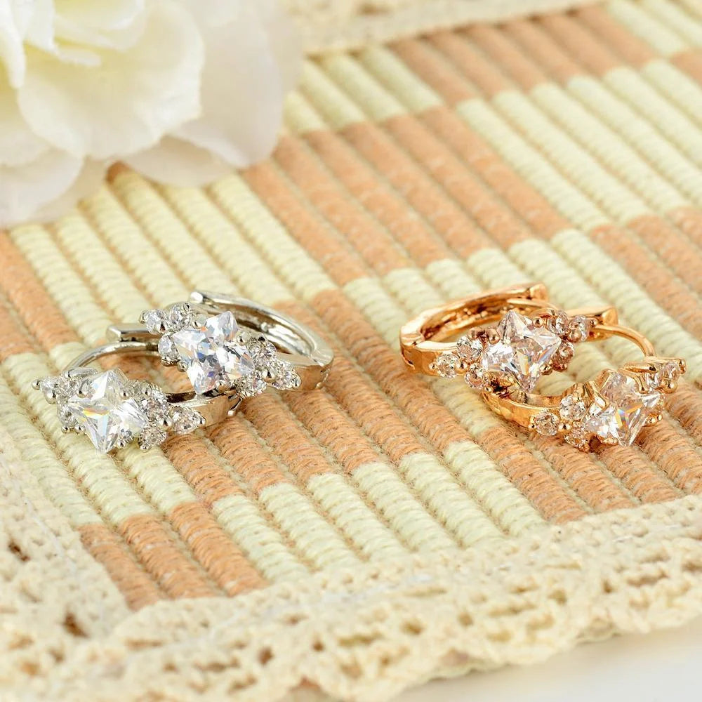 Personalised square zircon earrings in gold, silver, and coloured zircon options