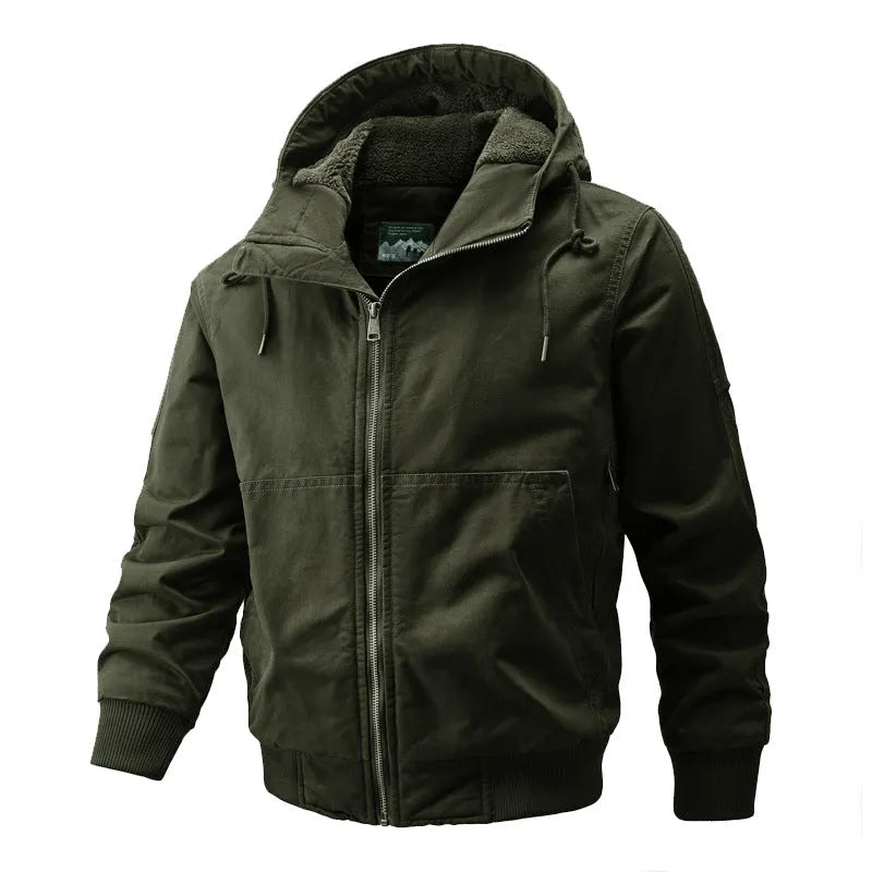 Men's cotton padded winter jacket in black with loose fit and side pockets