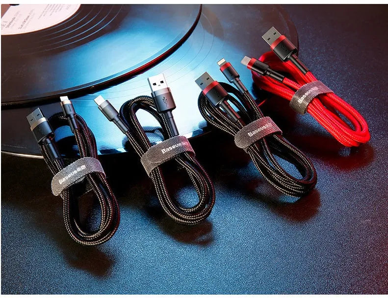 Red and black Lightning charging cable for Apple iPhones with 8PIN connector