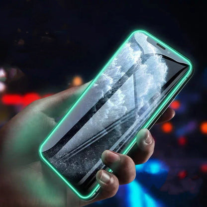 Luminous Full Cover Tempered Glass for iPhone glowing in the dark
