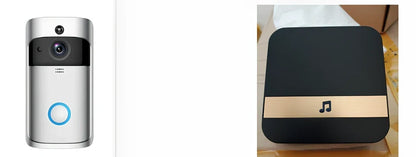 Black wireless video doorbell camera with 166-degree lens, 10m night vision, ABS build, dimensions 7.5x3.3x14.4cm