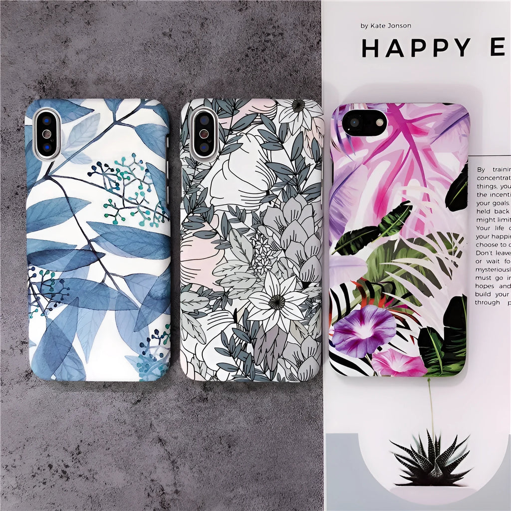 White leaf oil painting morning glory flower phone case on an iPhone