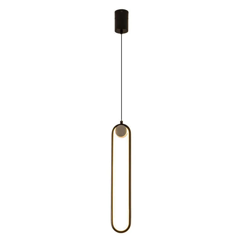 Nordic minimalist oval bedside chandelier with LED colour-changing light in Black A finish over a wooden side table