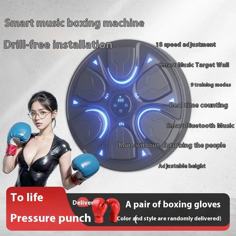 Black intelligent music boxing machine wall target with reaction training system and boxing gloves