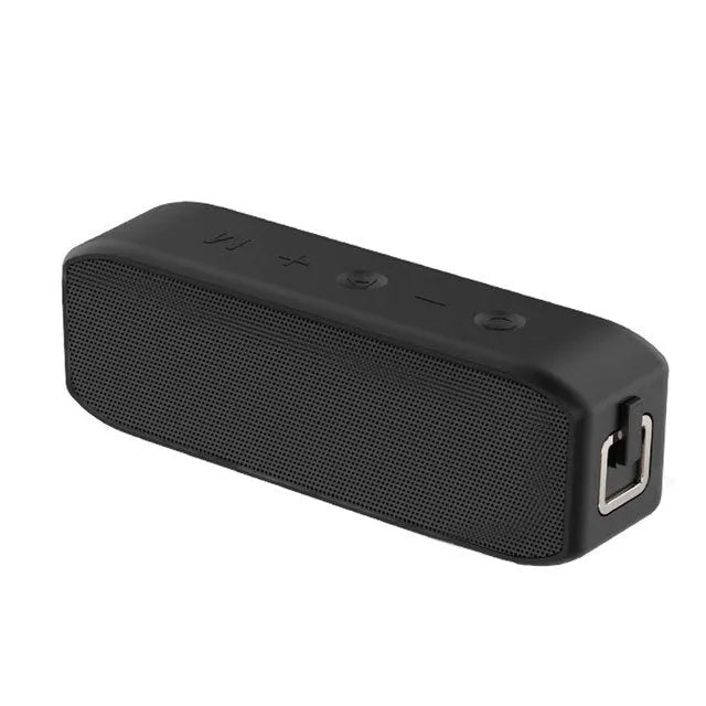 Black wireless waterproof Bluetooth speaker with button controls and USB port