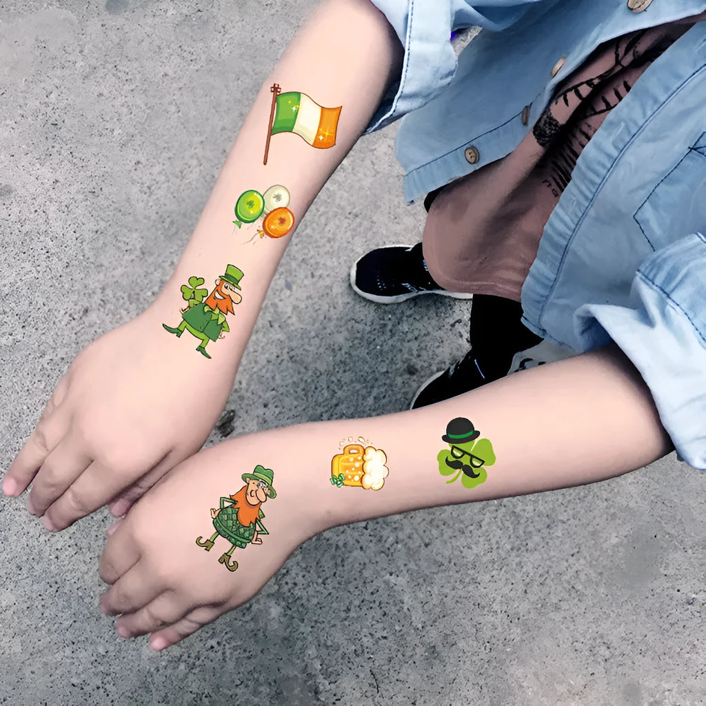 Water transfer tattoo sticker paper with Saint Patrick's Day clover design for face and flag decoration.