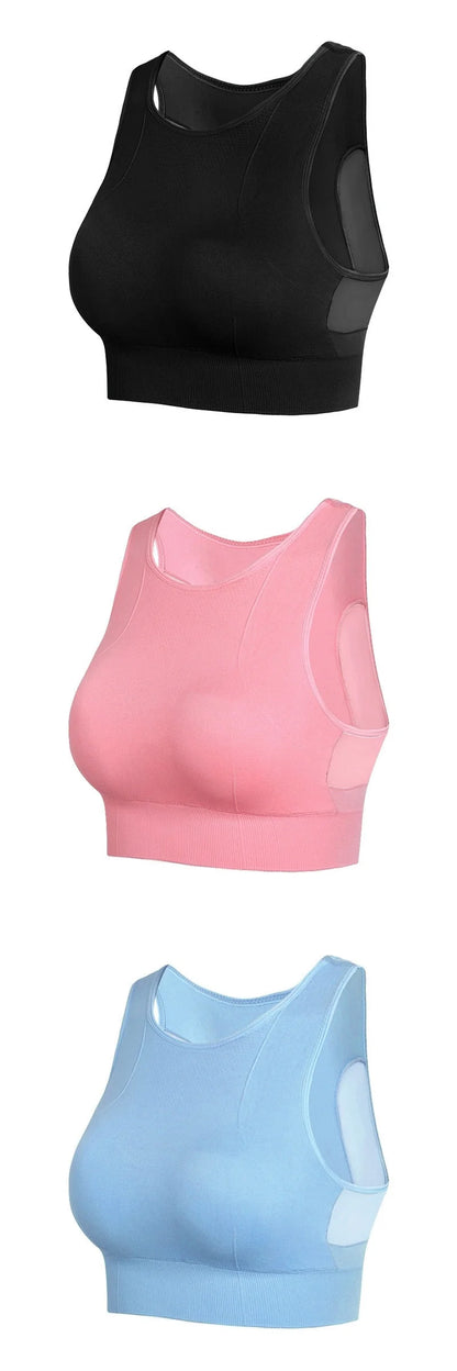 No Underwire Mesh Beauty Back Double-decker Sports Bra in various colours
