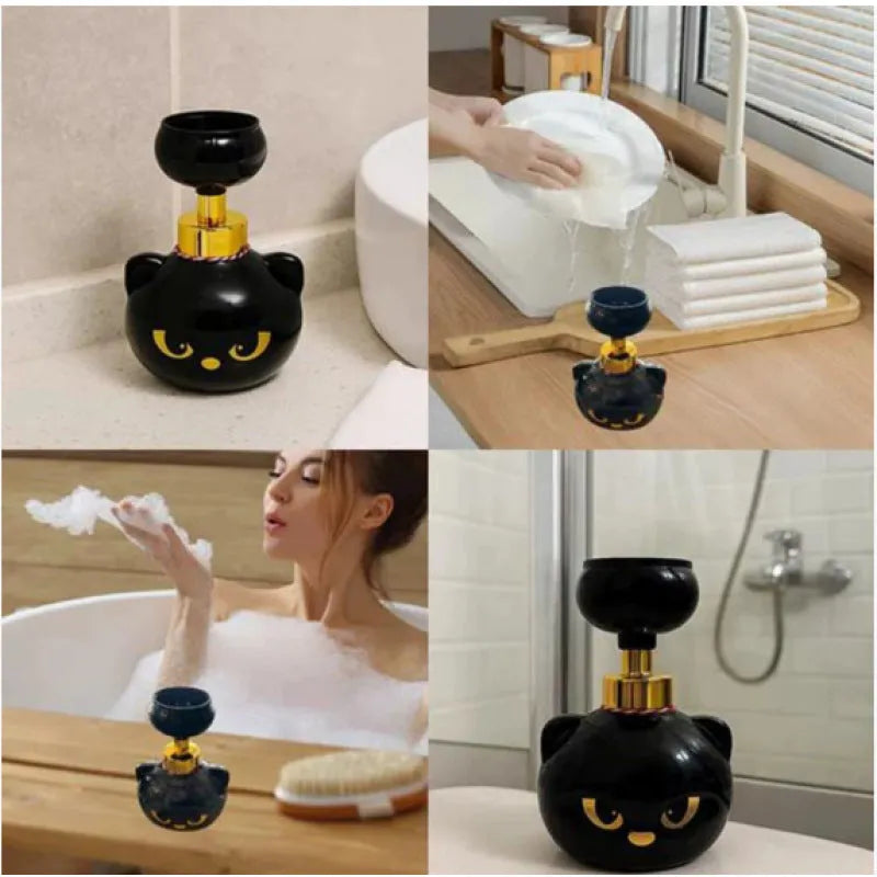 Black cartoon cat shaped plastic soap dispenser with foam extrusion mechanism