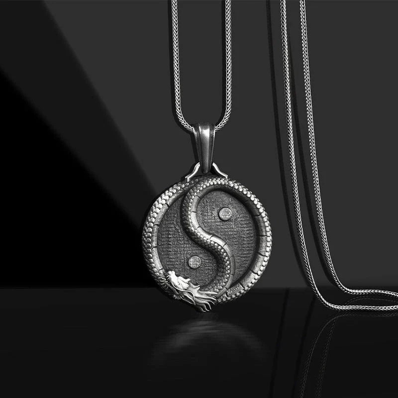 Men's black titanium steel pendant sweater chain with a polished finish