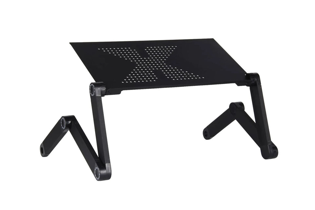 Portable vertical folding metal laptop sofa desk in black with adjustable height and 360-degree angle rotation