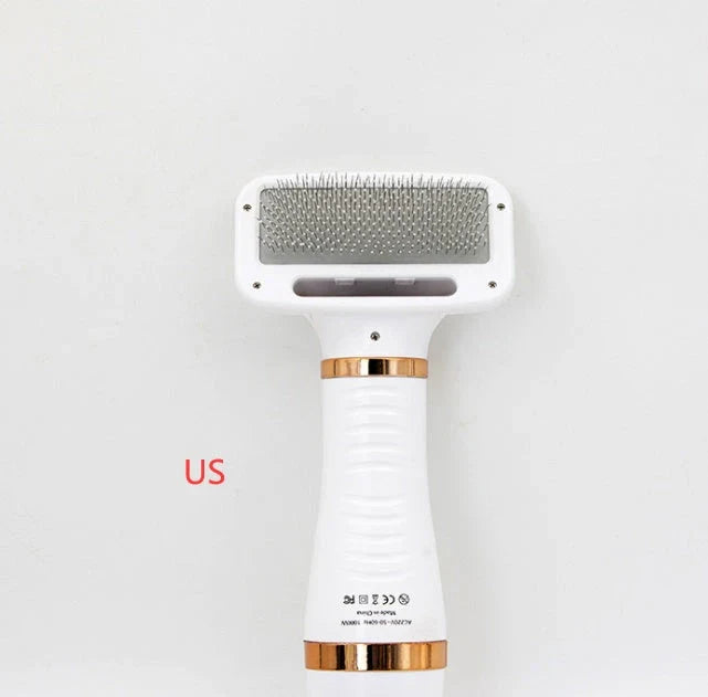 2-in-1 pet drying brush and hair dryer comb with adjustable heads for efficient grooming