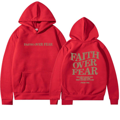 Inspirational Christian hoodie with 'Faith Over Fear' graphic in various colors