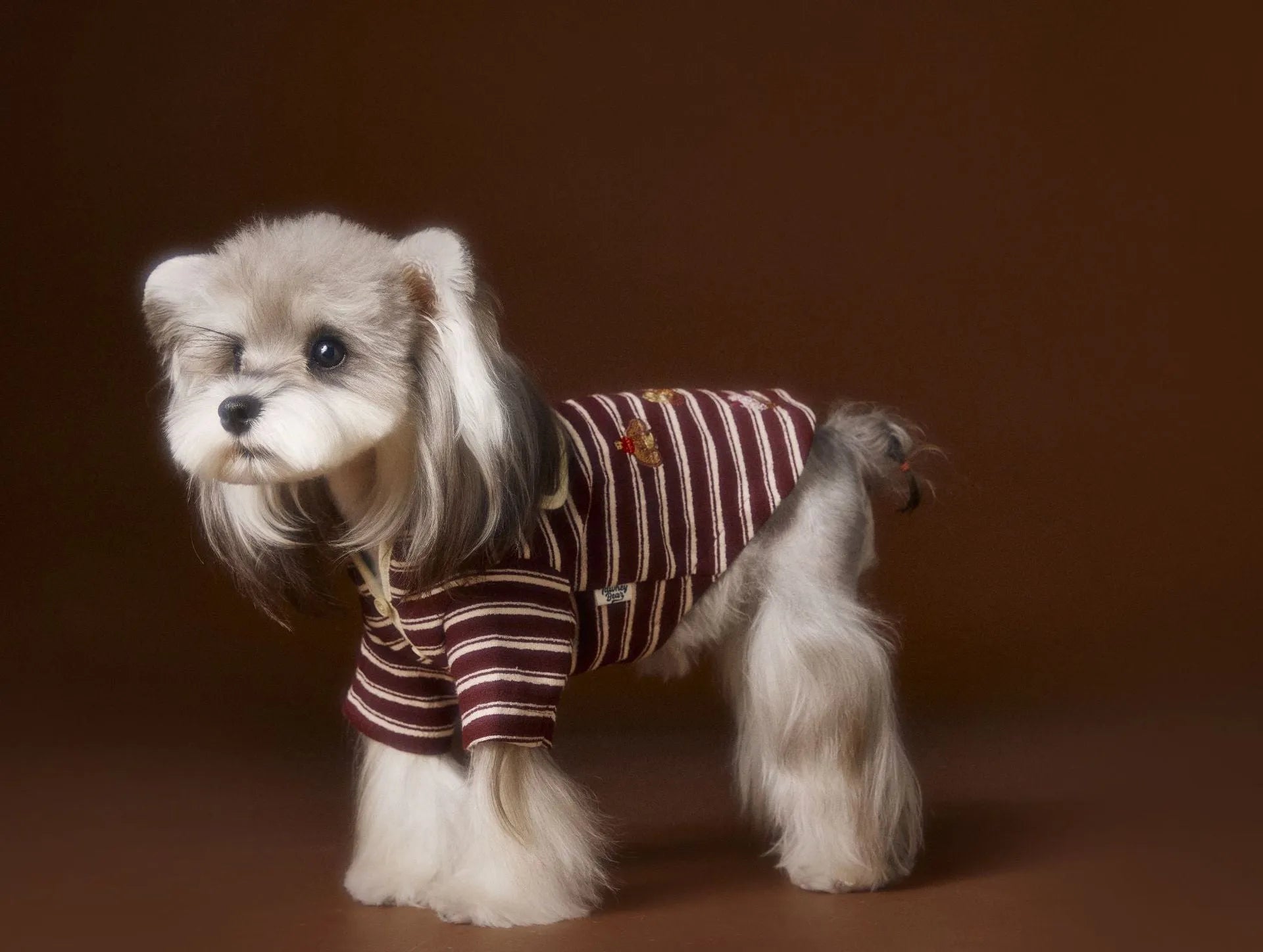 Striped embroidered sailor collar pet sweatshirt in coffee strip for small dogs