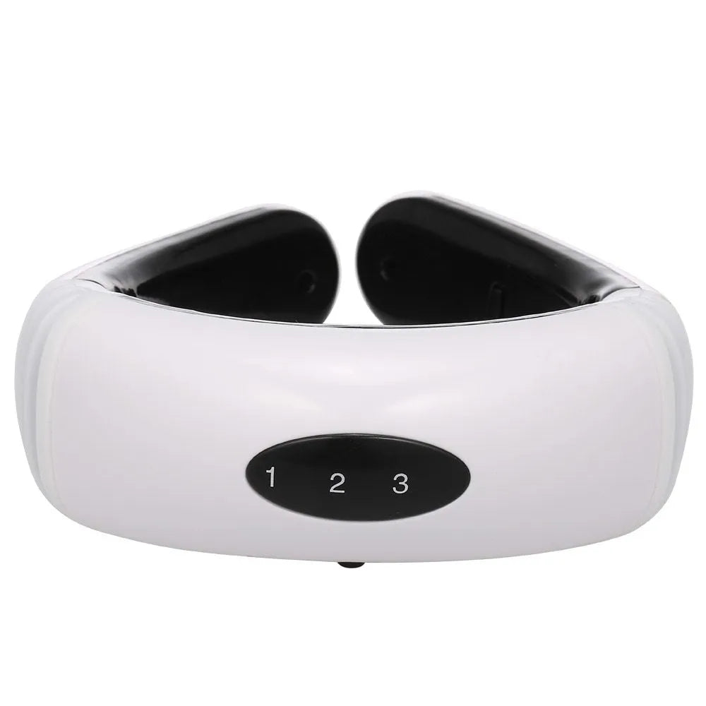 Cervical massager with 6 modes, white colour, ABS and gel construction, compact neck massage device