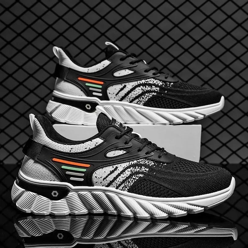 Men's black and white blue platform casual sports shoes with mesh upper and cross shoulder straps