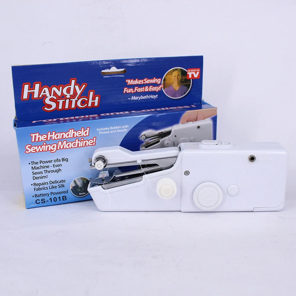 Portable mini hand sewing machine in various colours for quick fabric repairs