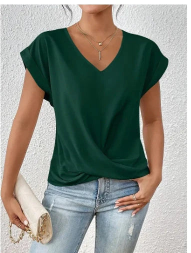 Women's summer casual short-sleeve T-shirt with unique irregular knot design in various colours