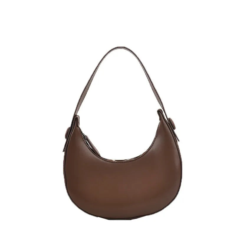 Retro dumpling-shaped women's shoulder bag in PU leather, shown in a choice of four colours.