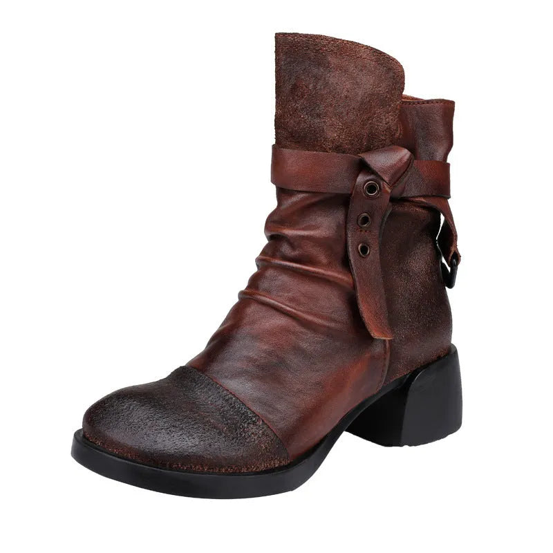 Women's black retro ankle boots with chunky heel and round toe