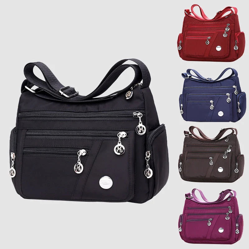 Ladies multi-layer square waterproof nylon messenger bag in various colors