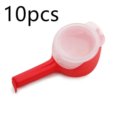 Versatile food clips in a range of colours, featuring airtight sealing and a convenient pour spout