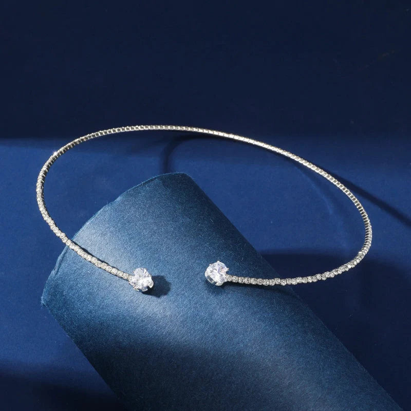 Rhinestone Heart Collar Choker Necklace in silver and gold options