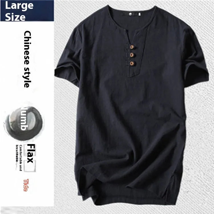 Men's loose cotton t-shirt in apricot colour showing pullover style with short sleeves