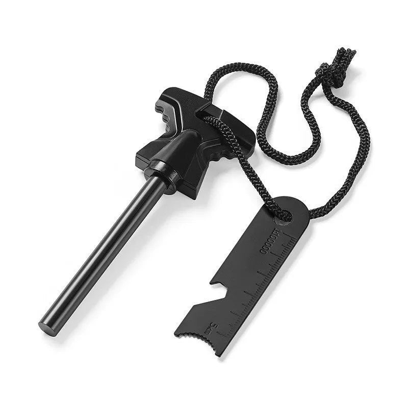 Butterfly-shaped stainless steel survival tool with firestone and bottle opener