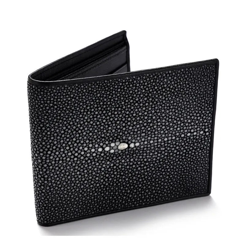 Pearl fishskin short grinding beads wallet with cowhide in horizontal square European American style