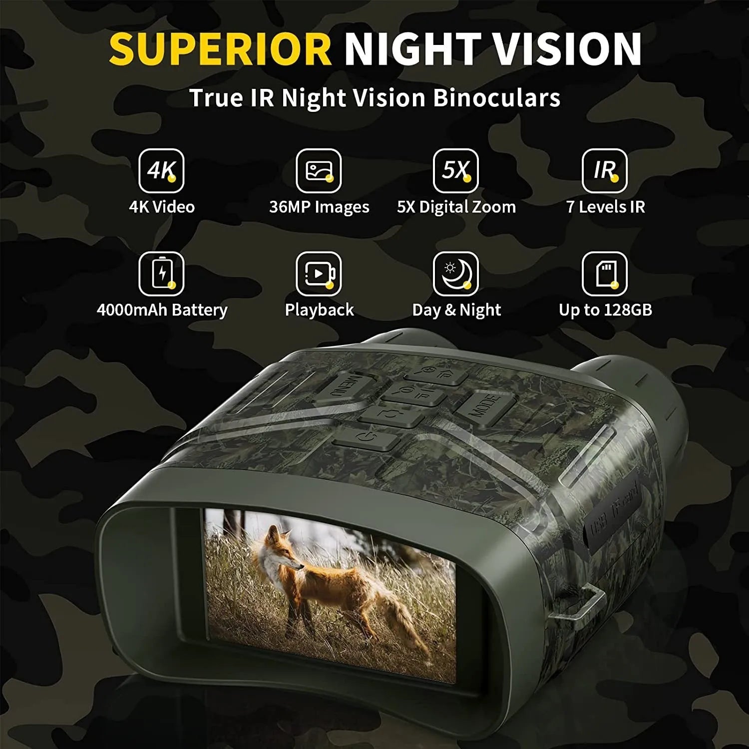 NV4000 black and camouflage night vision instrument with lens and LCD screen
