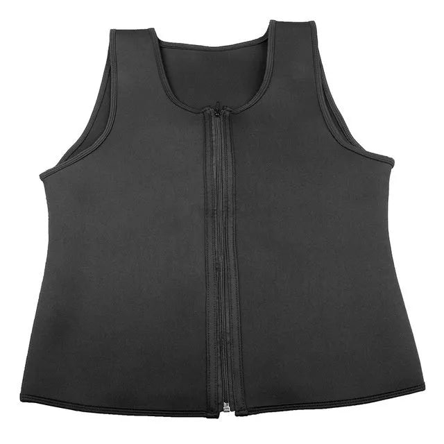 Black fitness sweat zipper vest with front zip, made from chlorinated fibre, shown on a model