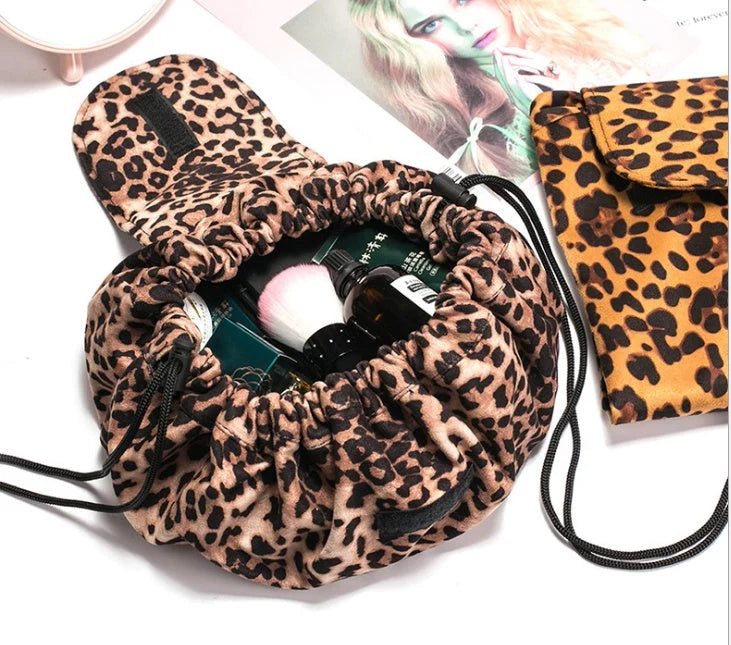 Animal print large capacity drawstring cosmetic storage bag with waterproof oxford cloth