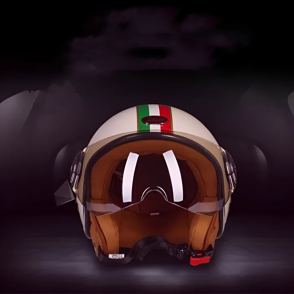 Battery car half helmet in retro design with ABS shell, shown in bright colour option
