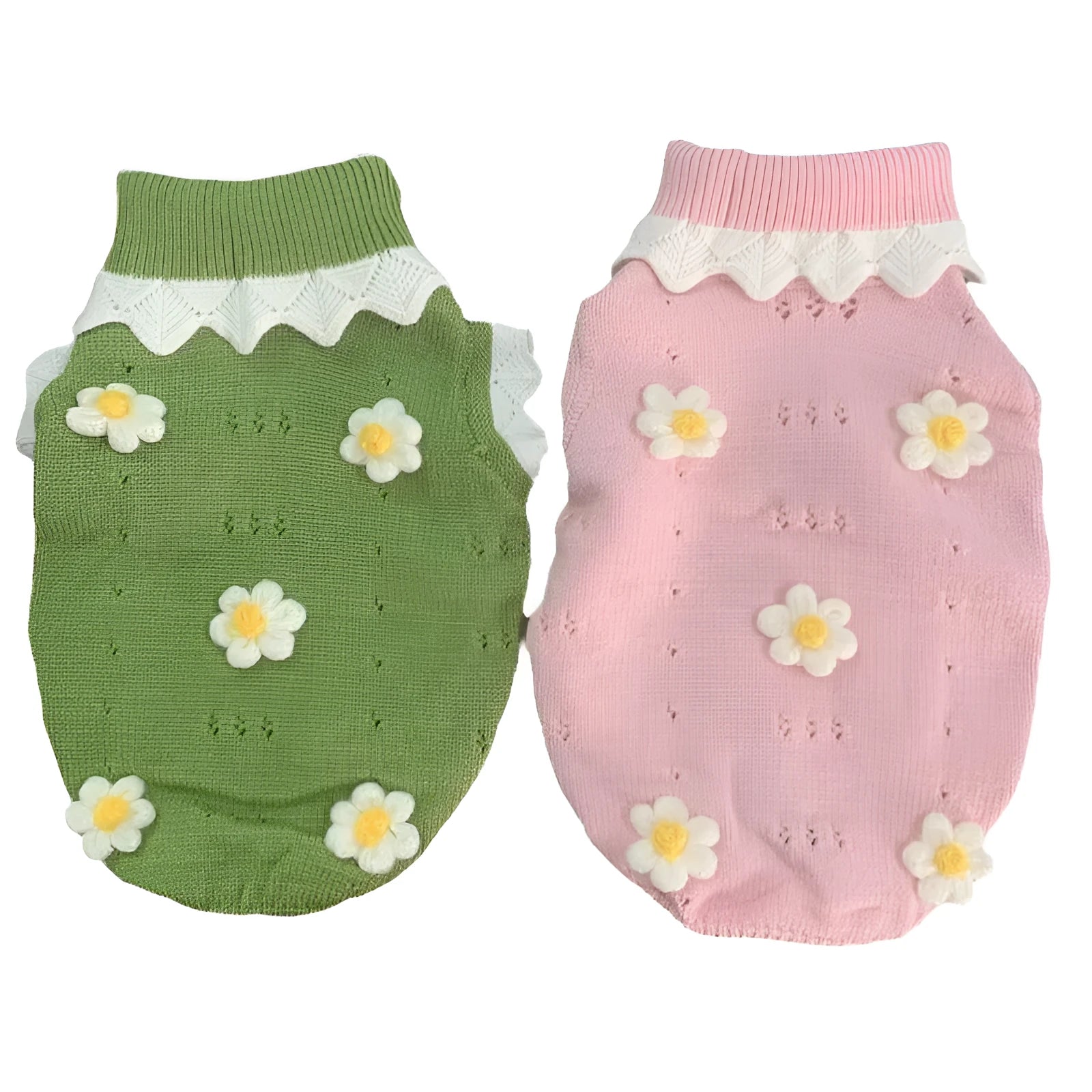 Flower blossom pattern dog and cat sweater for autumn and winter in pink and green colours