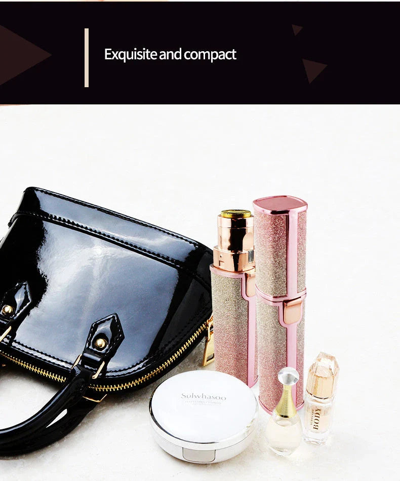 Lipstick-shaped electric eyebrow shaver with gold plated head