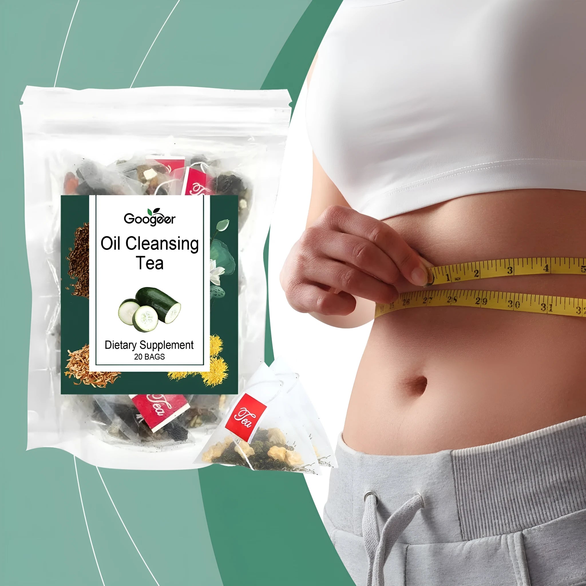 Googeer oil cleansing herbal tea pack with 20 individual tea bags containing wax gourd lotus leaf blend