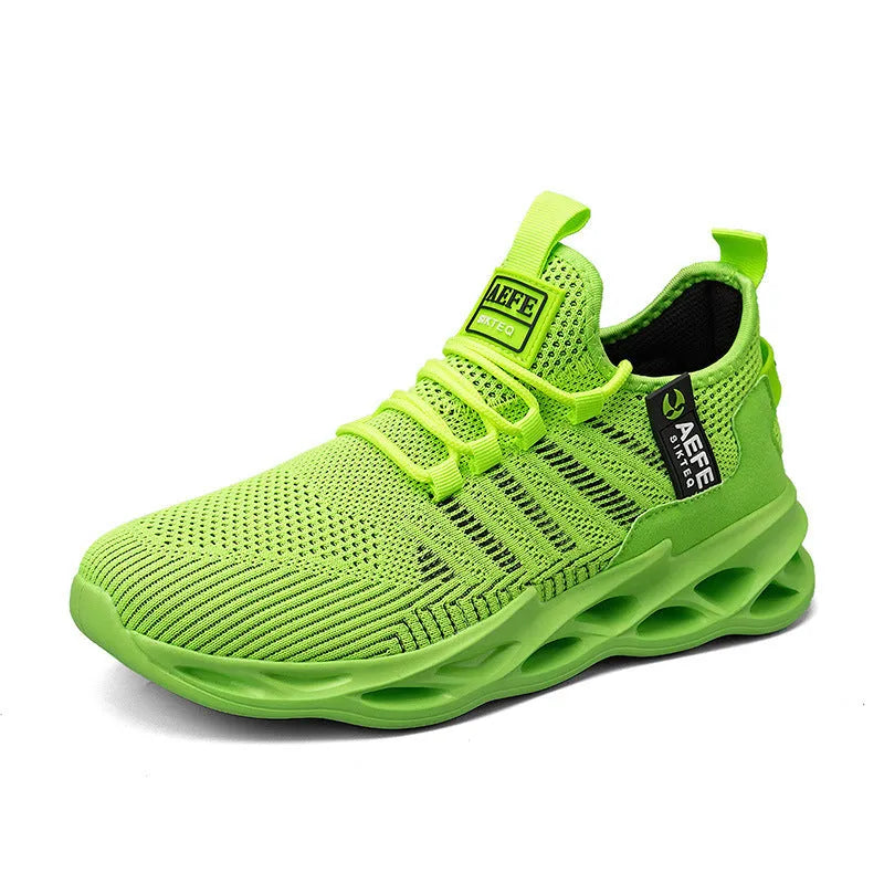 Men's black mesh running shoes with cross strap detail and MD sole in Korean casual style