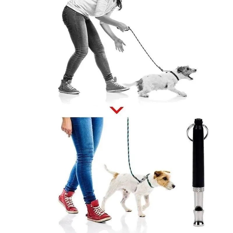 Copper ultrasonic dog training whistle with keychain ring and folding cord on white background