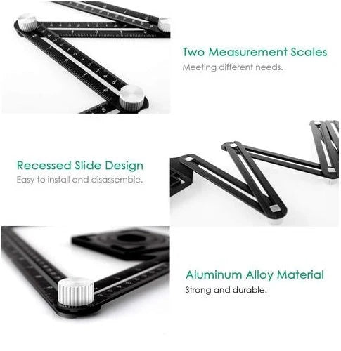 Aluminum alloy six-folding multi-angle measuring ruler for precise tile and flooring layouts