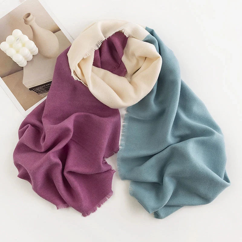 Herringbone pattern artificial cashmere scarf in various colours with tassel fringe