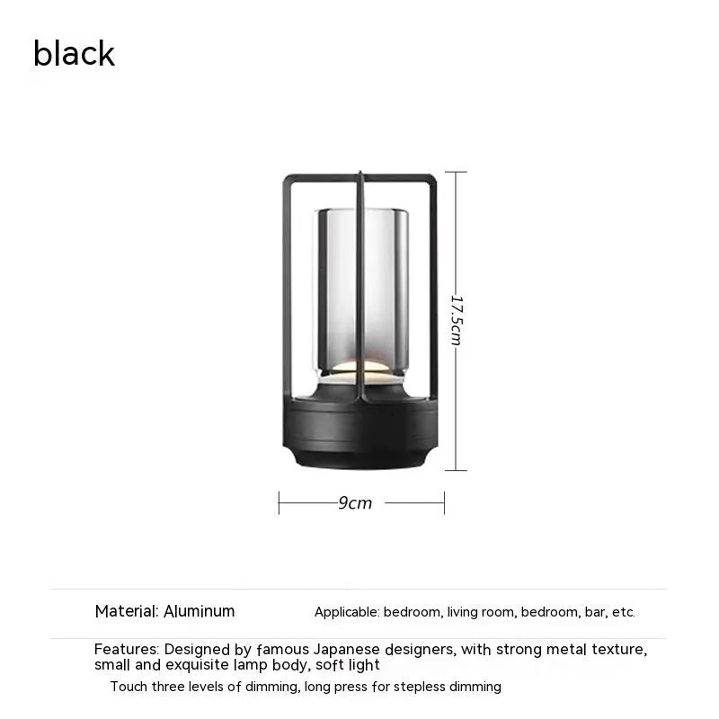 Rechargeable LED camping light in aluminium-acrylic with touch charging and variable colour dimming