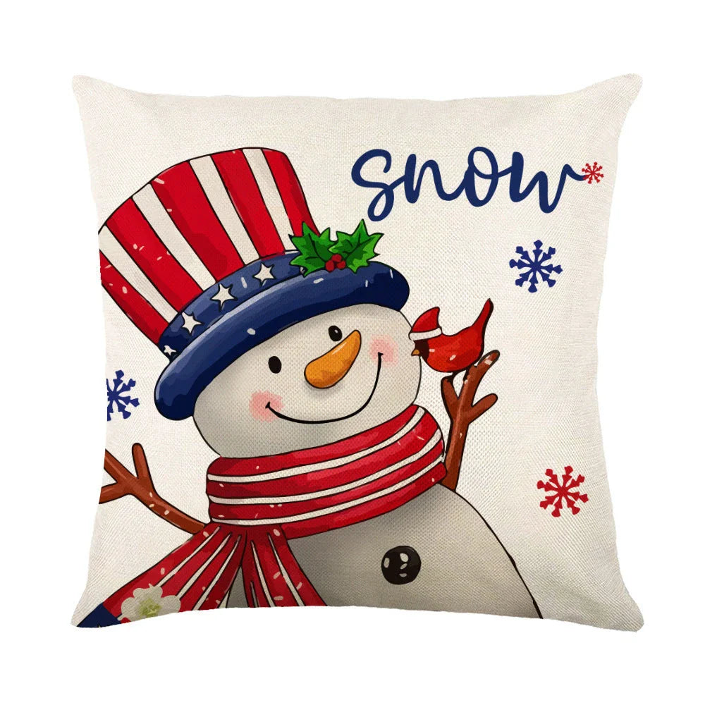 Cozy Christmas pillow covers with whimsical snowflake designs in various colors to decorate your home for the holidays.