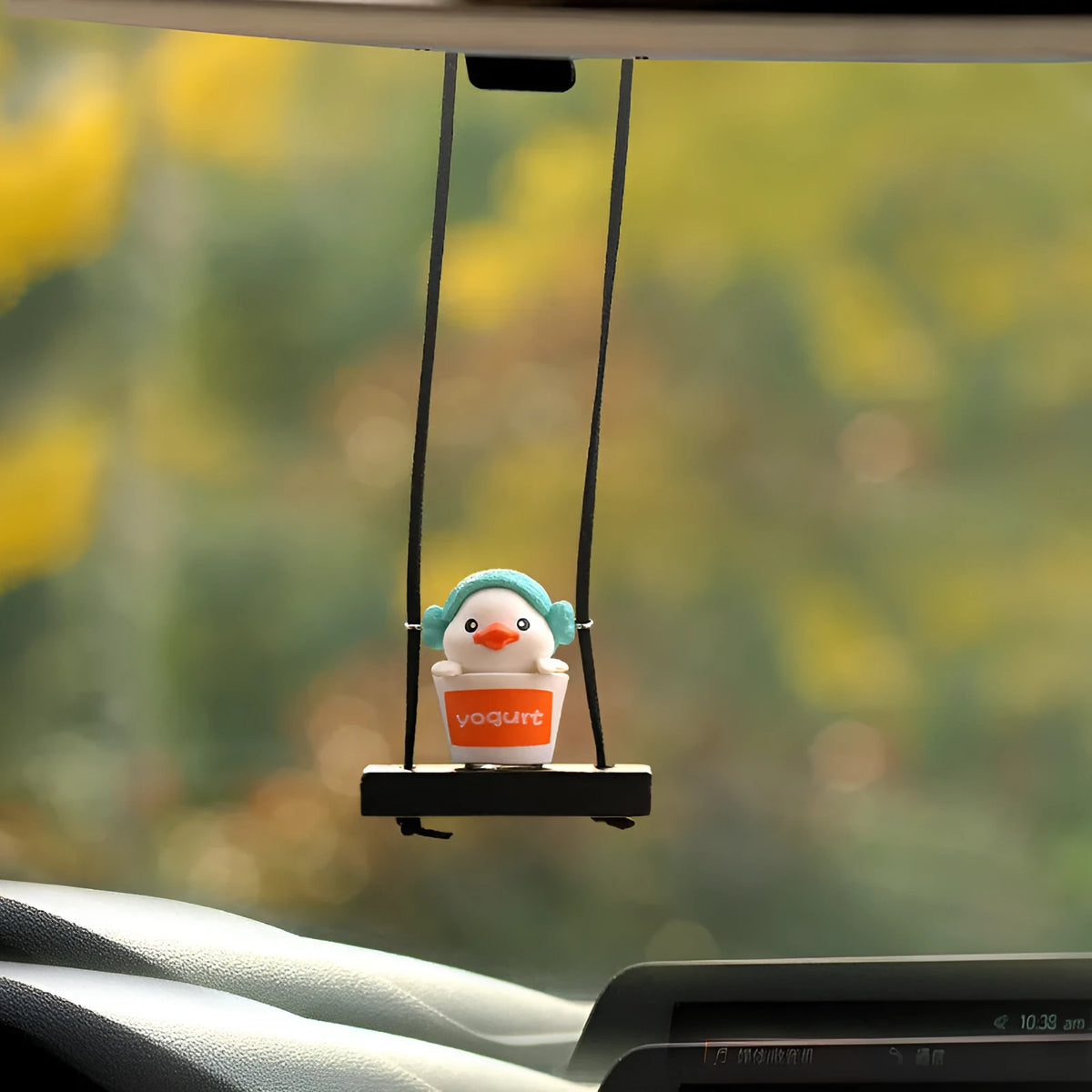 Yellow plastic duck doll car hanging ornament with four design variations for vehicle interior decoration