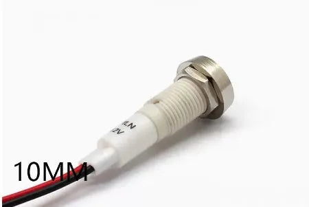 10mm stainless steel edge plastic indicator light with wire, available in white, yellow, red, green, blue colours