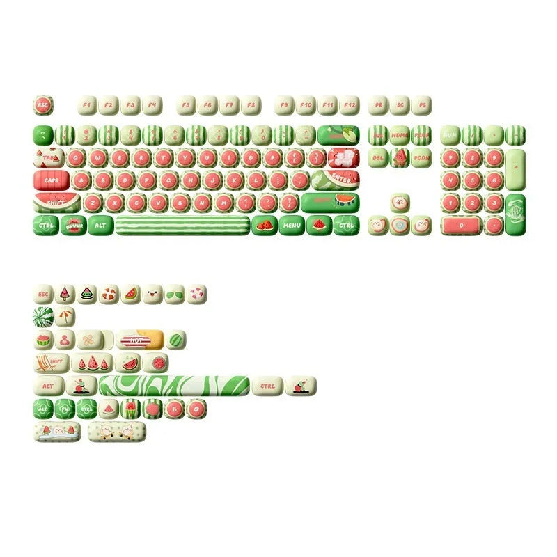 Watermelon-themed Mushroom profile PBT key caps for mechanical keyboards on a black background.